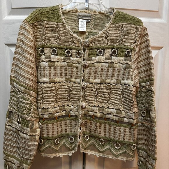 Coldwater Creek Jackets & Blazers - Coldwater Creek Medium Textured Crochet Patchwork Jacket Cardigan Neutral Boho